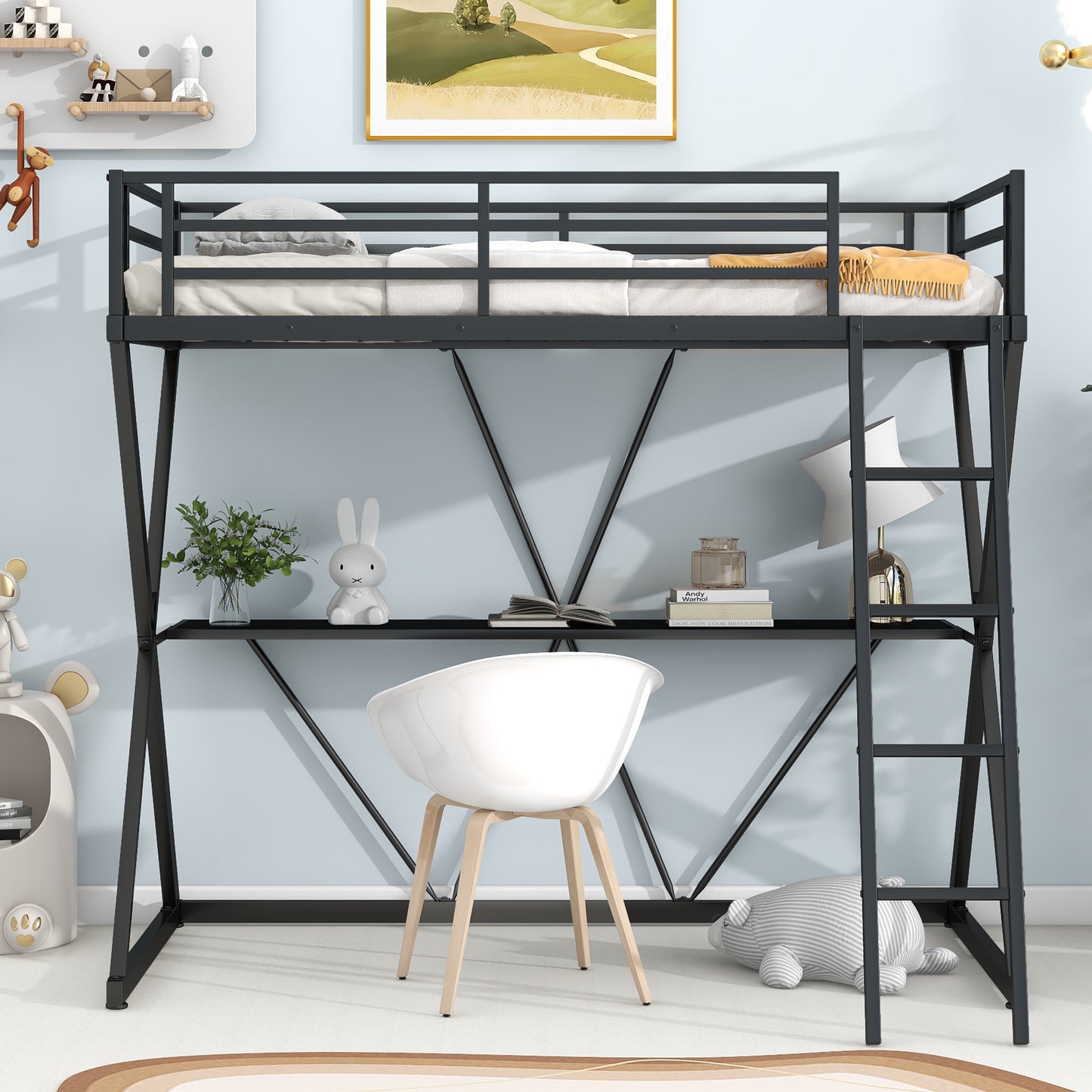 Twin Size Loft Bed with Desk