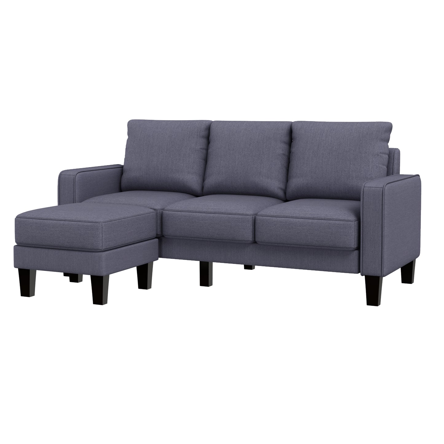 Marchly Modern Living Room Furniture L Shape Sofa with Ottoman in Dark Grey Fabric