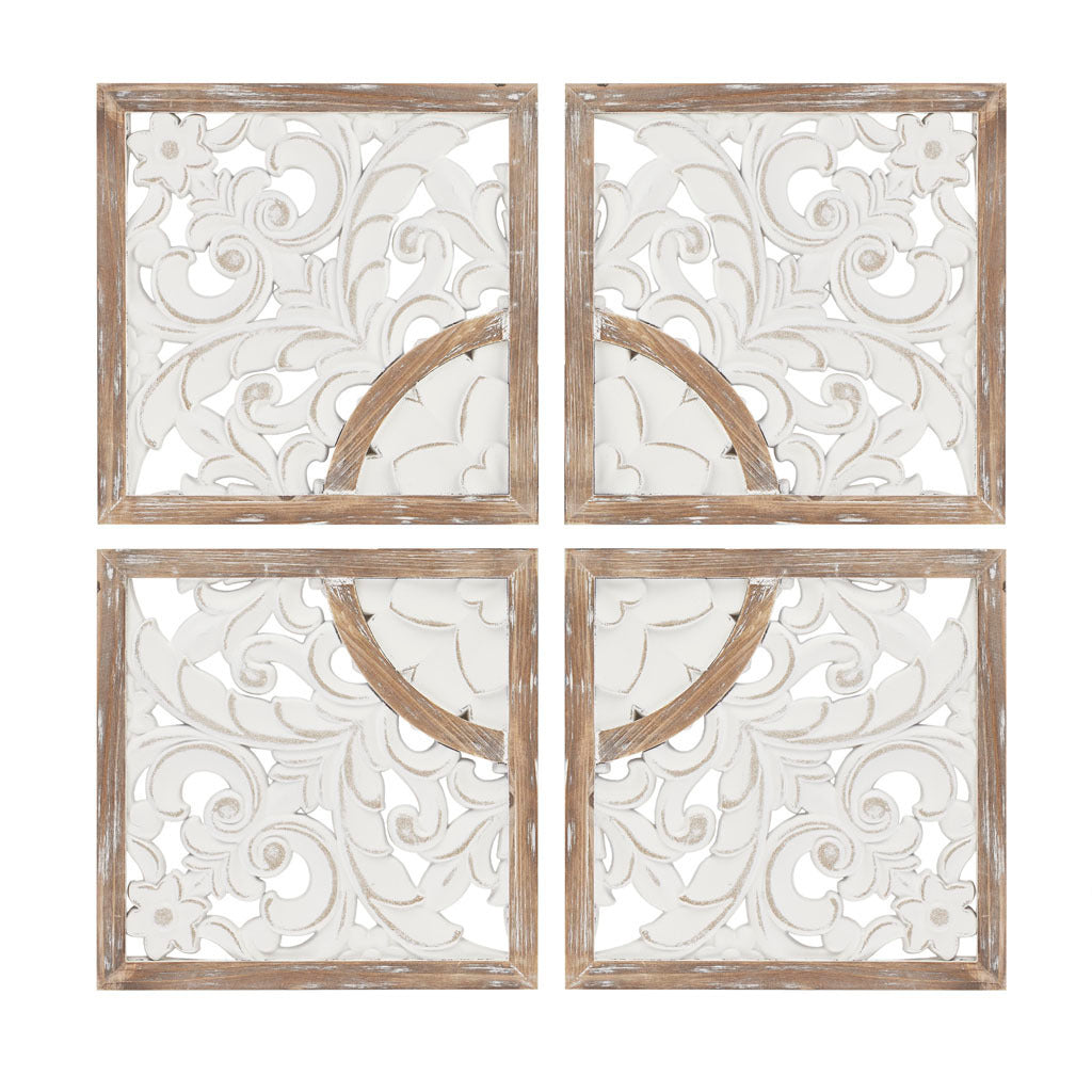 Arwen Two-tone Medallion Carved Wood 4-piece Wall Decor Set