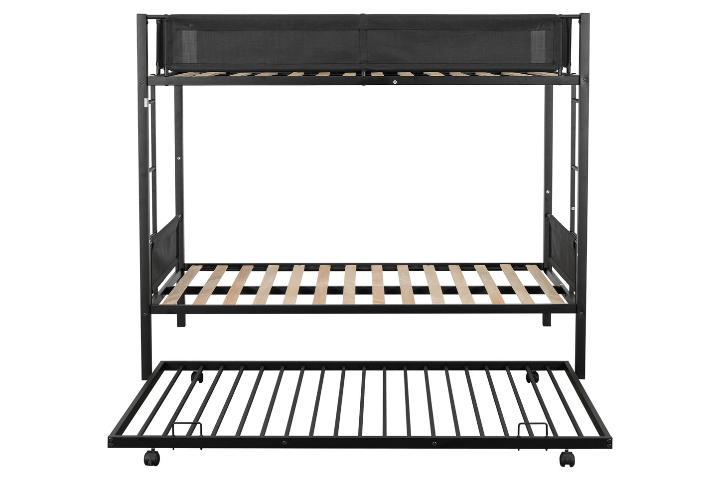 Metal Twin Over Twin Bunk Bed with Trundle Sturdy Metal Frame