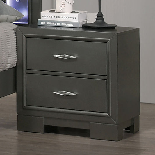 Metallic Gray Color Nightstand Bedroom 1pc Nightstand Solid wood Acrylic Hardware 2-Drawers bedside Table