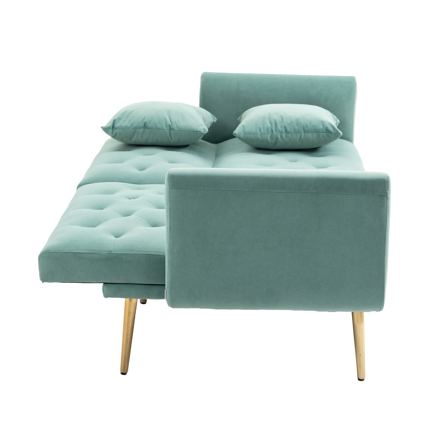 Velvet Accent Sofa with Gold Legs, Light Teal