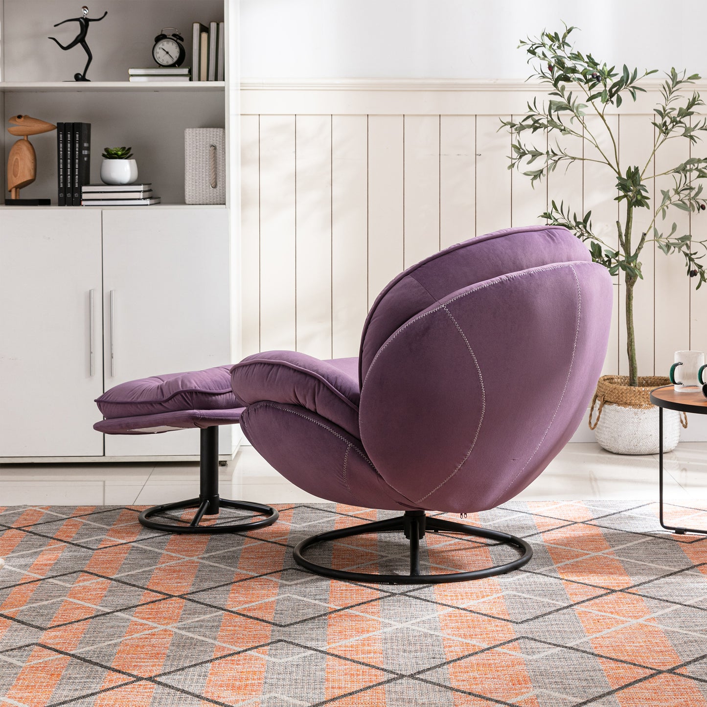 Velvet Swivel Accent Chair with Ottoman, Purple