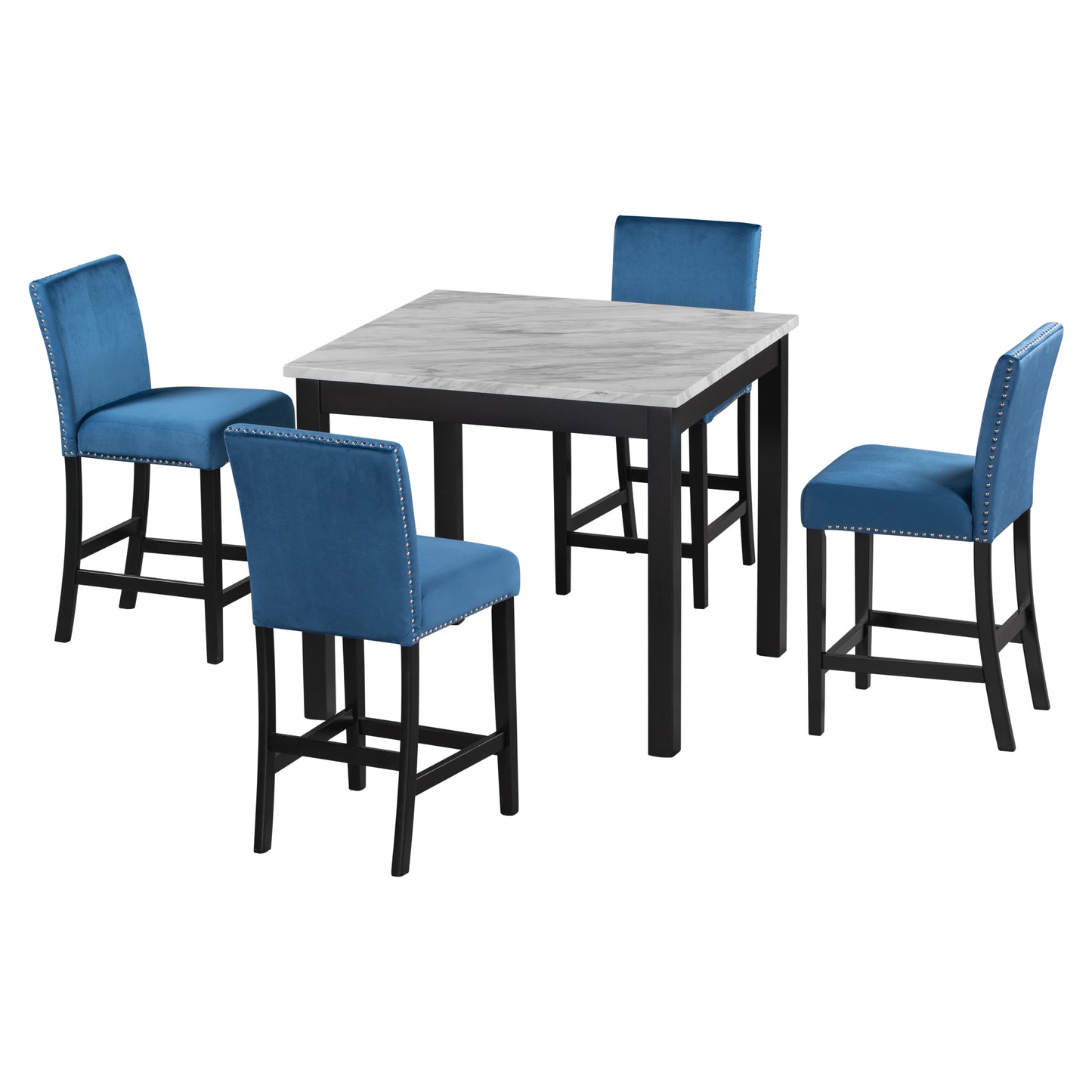 5-piece Counter Height Dining Table Set with Faux Marble Dining Table