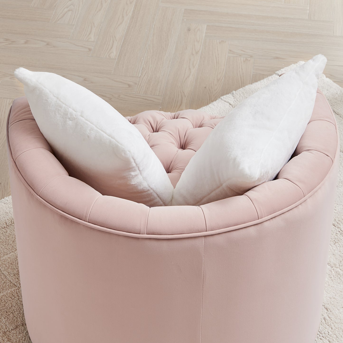 Ceianna Upholstered Swivel Barrel Chair-Pink/White