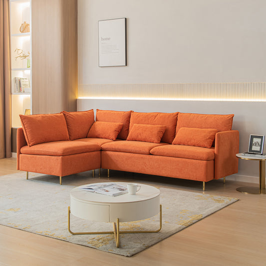 Modular L-shaped Corner sofa ,Left Hand Facing Sectional Couch,Orange Cotton Linen-90.9''