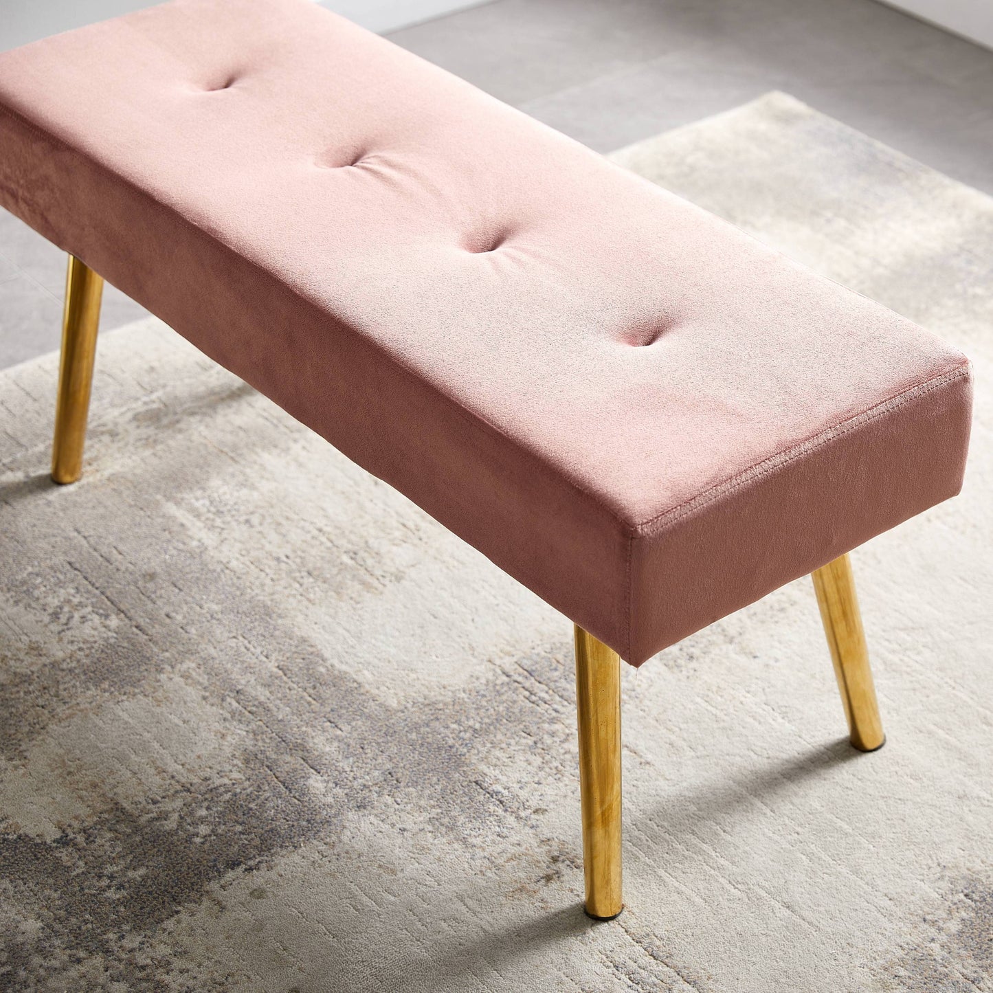 Tilley Long Bench -Pink Tufted Velvet With Gold Legs