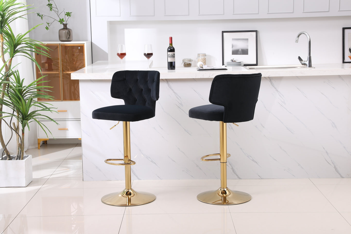 Modern Barstools Bar Height Set of 2 - Black