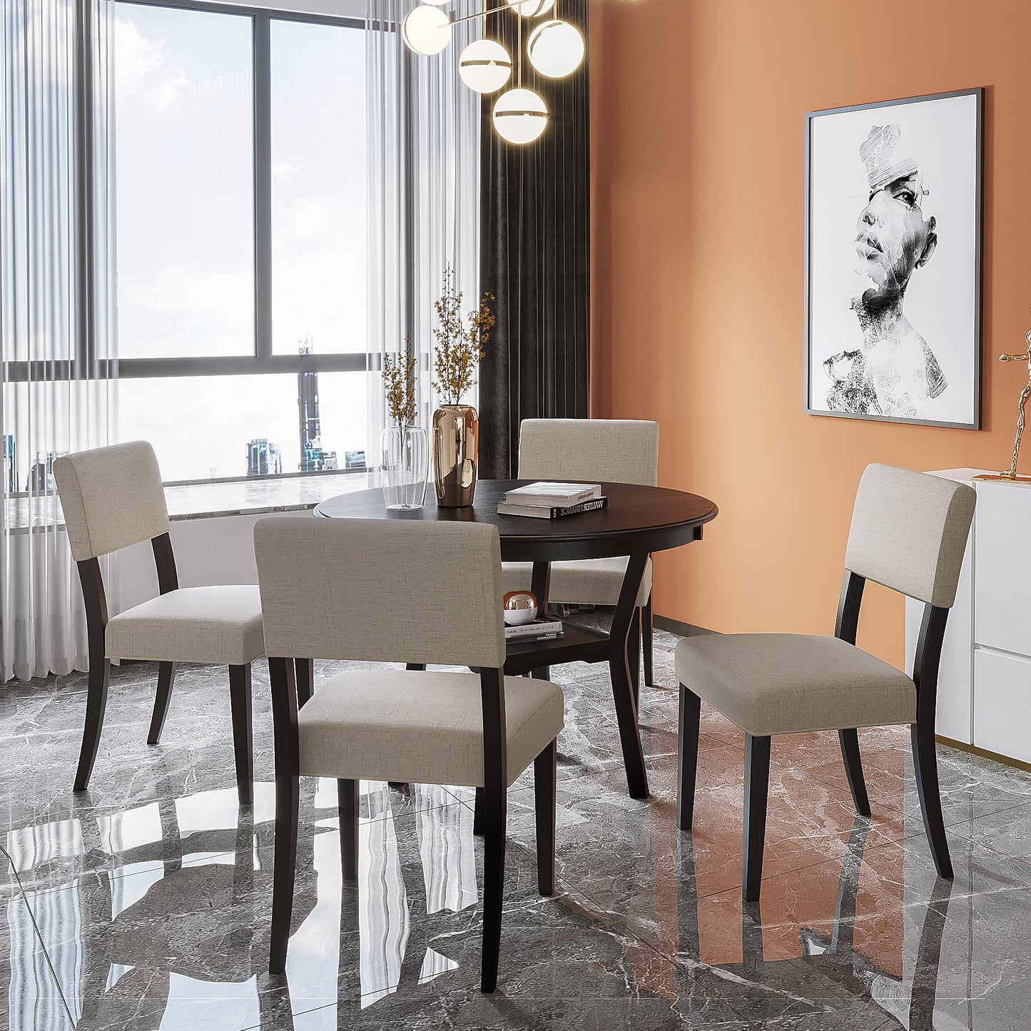 Marta Round 5-Piece Kitchen Dining Table Set