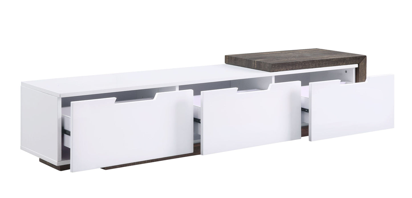 ACME Orion TV Stand, White High Gloss & Rustic Oak