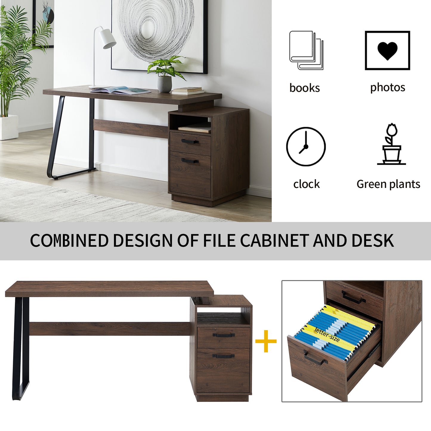 Home Office Computer Desk with Drawers, 65in