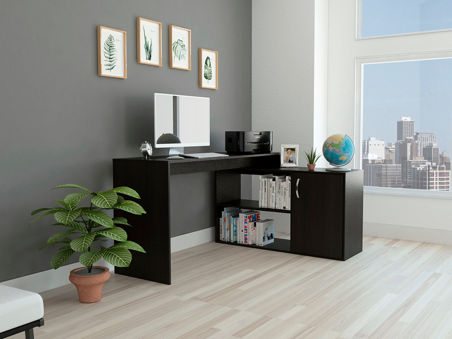 Lyncliff 1-Drawer 2-Shelf L-Shaped Office Desk Black