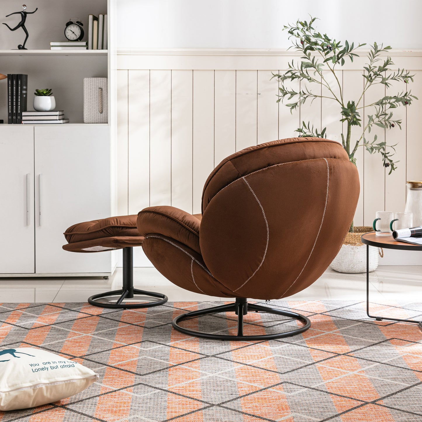 Accent Chair with Ottoman-BROWN