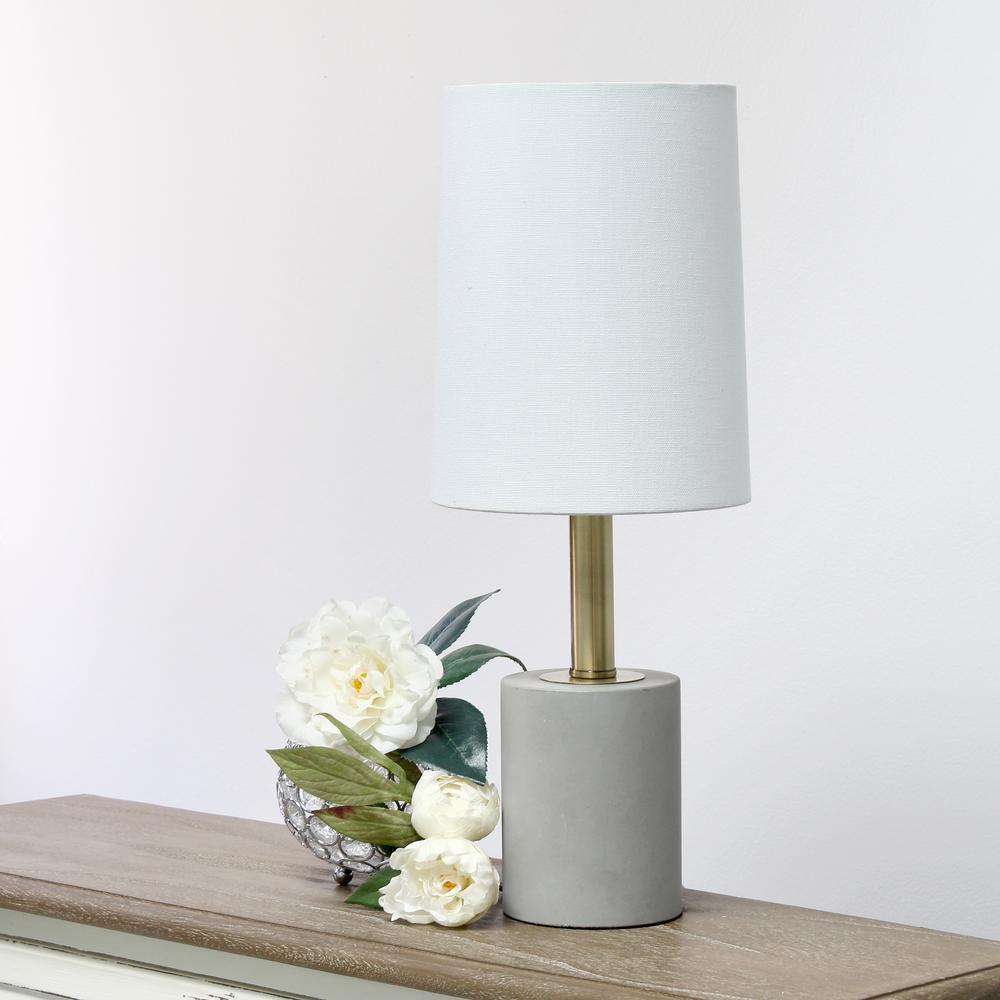 Gray Cement Base Table Lamp with Antique Brass Details