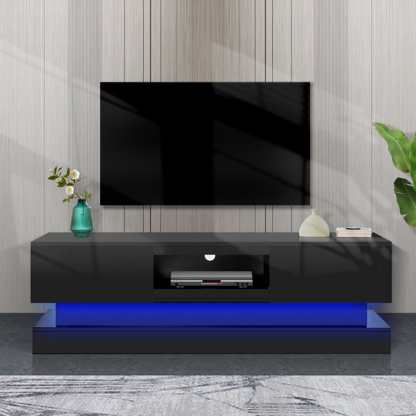 63" Modern TV Stand with LED Lights - Black