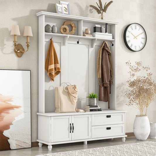 ON-TREND Modern Style Hall Tree with Storage Cabinet and 2 Large Drawers
