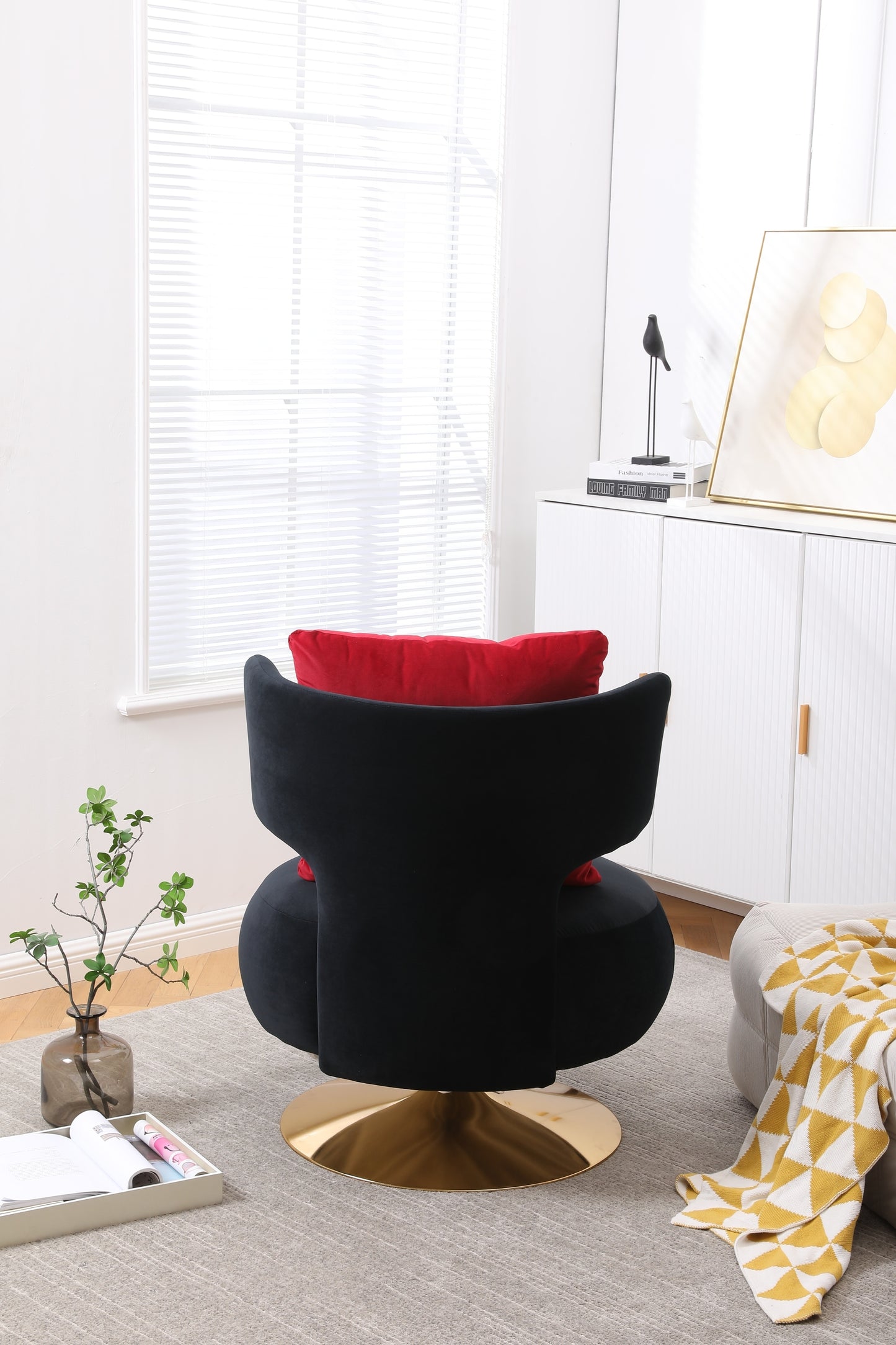 Round Barrel Swivel Accent Chair, Black