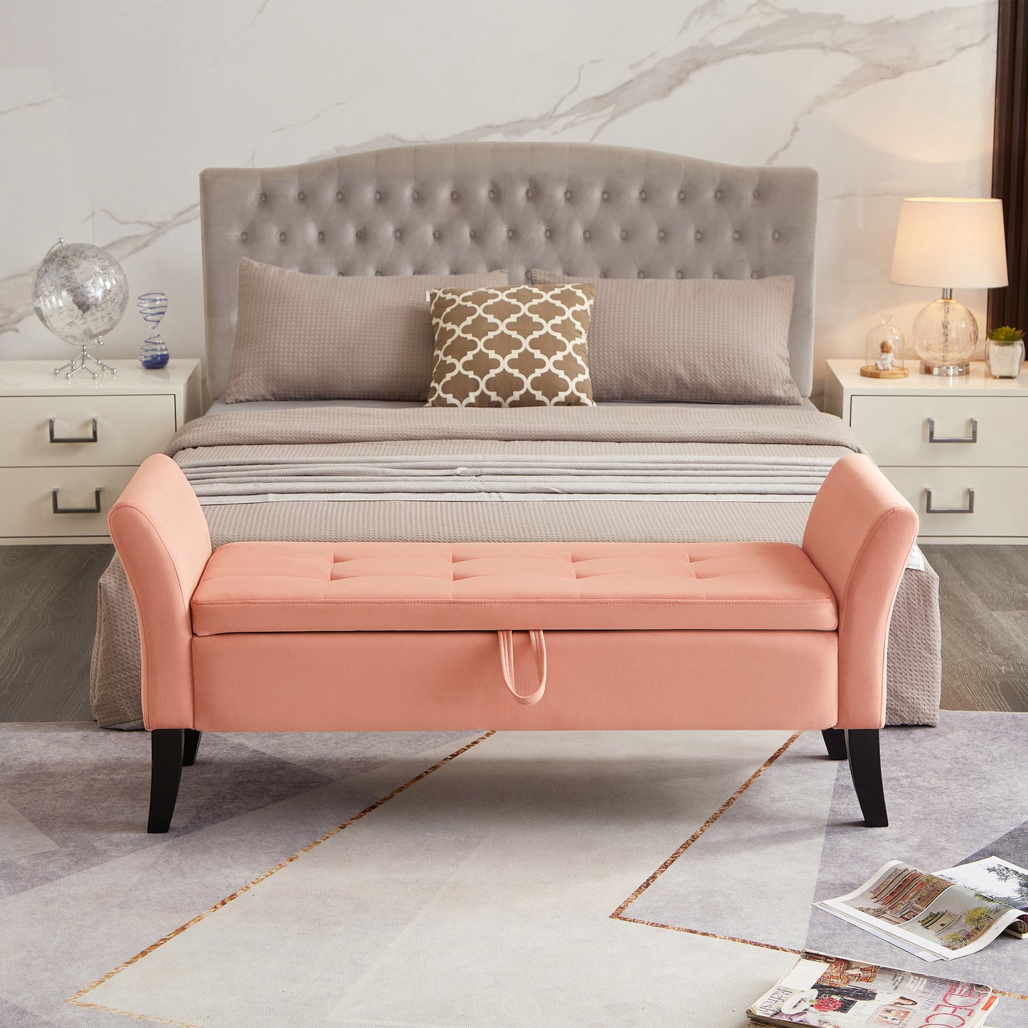 51.5" Bed Bench with Storage Pinlk Velvet