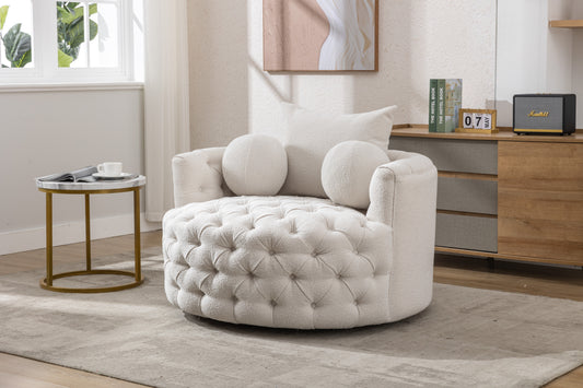 Modern Swivel Accent Barrel Chair, white tufted
