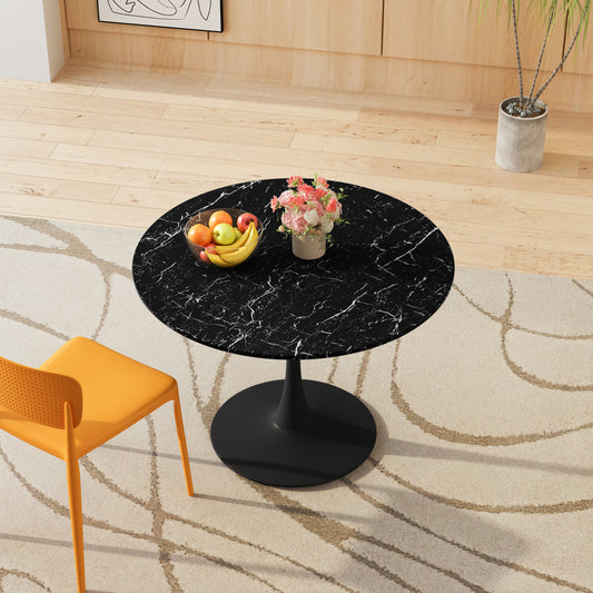 Modern Round Dining Table with Printed Black Marble Table Top
