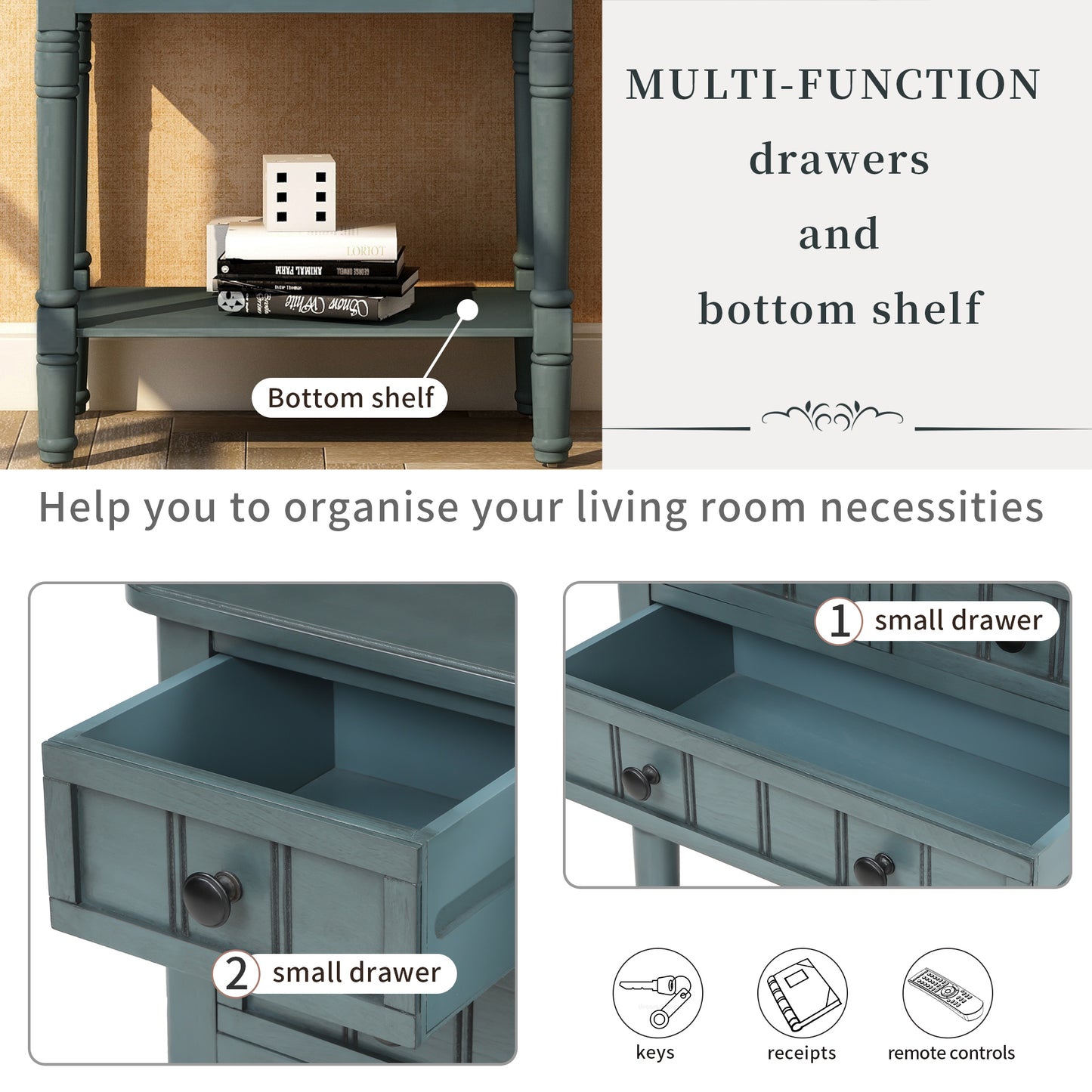 TREXM Narrow Console Table for Living Room Easy Assembly - Navy