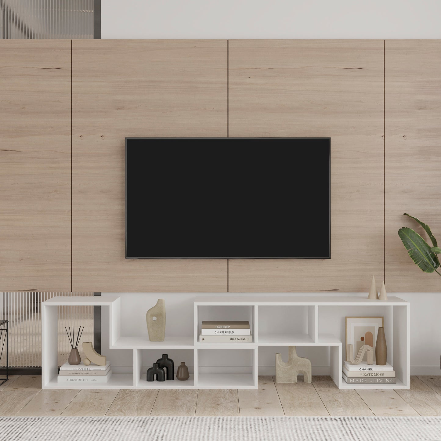 Double L-Shaped TV Stand- White