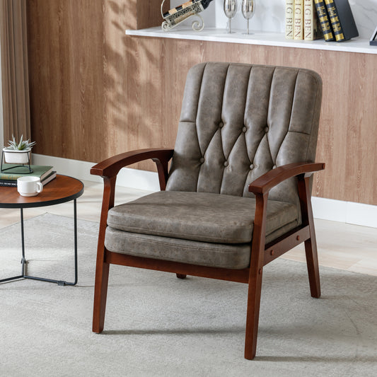 Retro Modern Solid Wood Armrest Accent Chair-Khaki