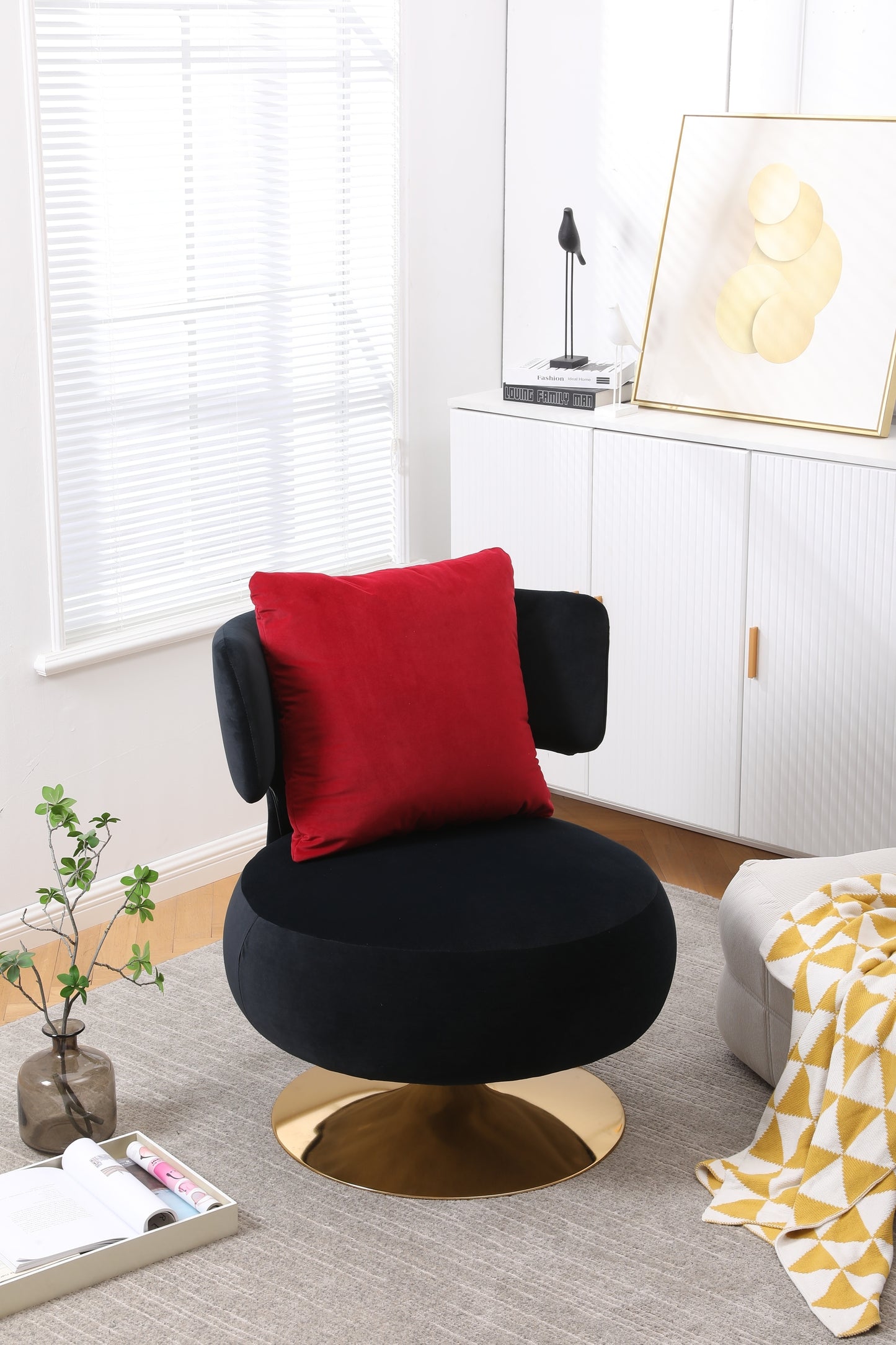 Round Barrel Swivel Accent Chair, Black