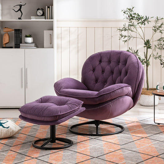 Velvet Swivel Accent Chair with Ottoman, Purple