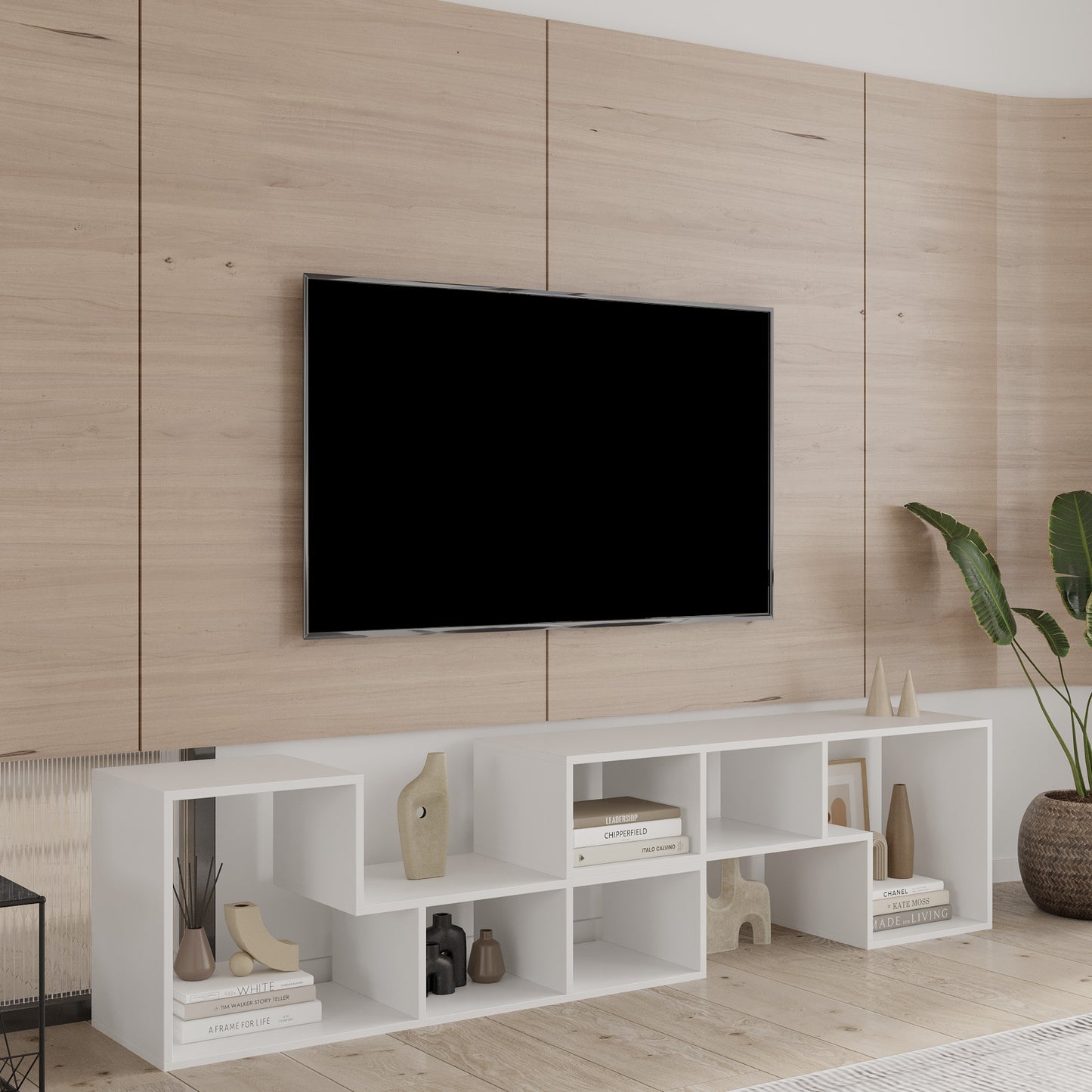 Double L-Shaped TV Stand- White