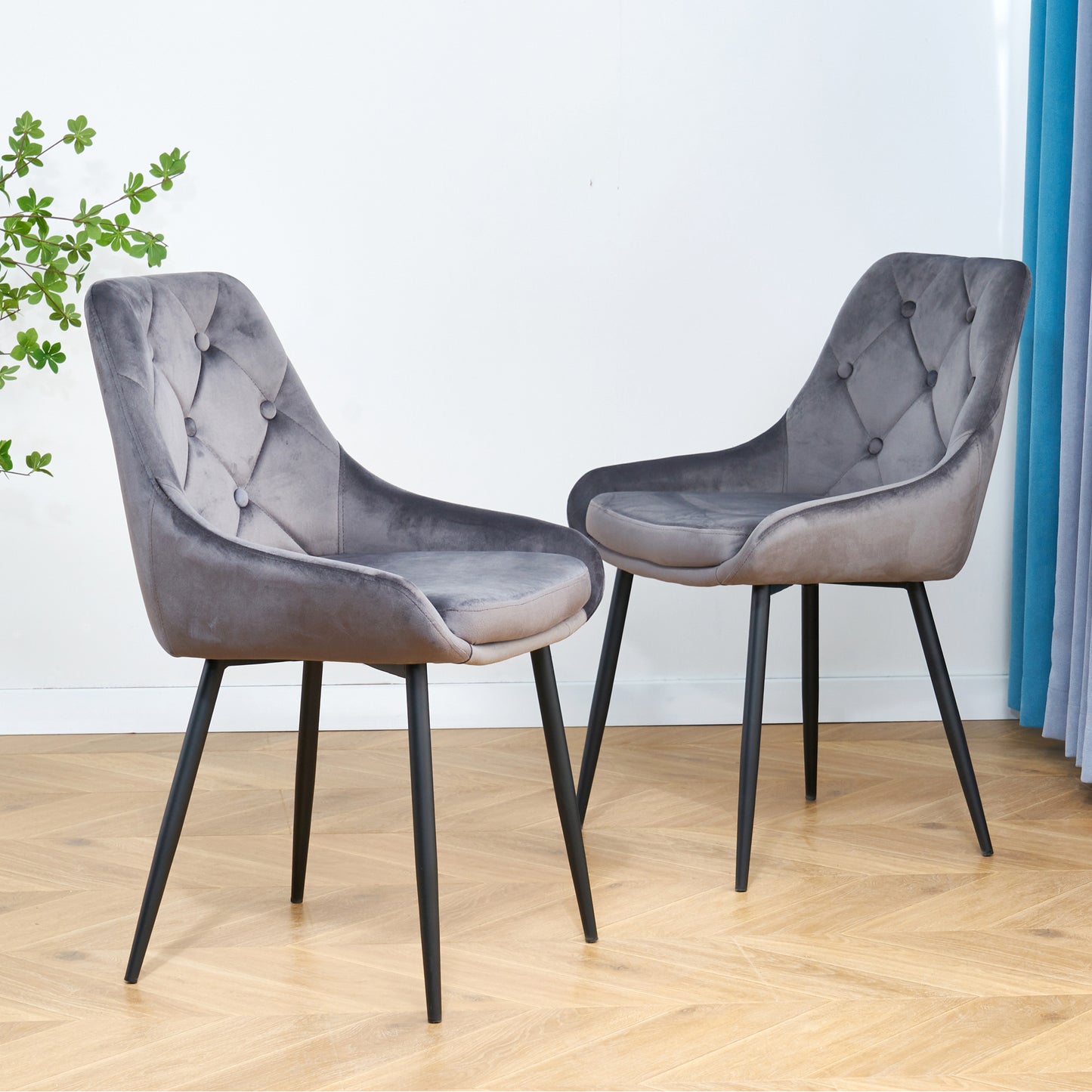 Calitil Modern Gray Velvet Dining Chairs(set of 2)