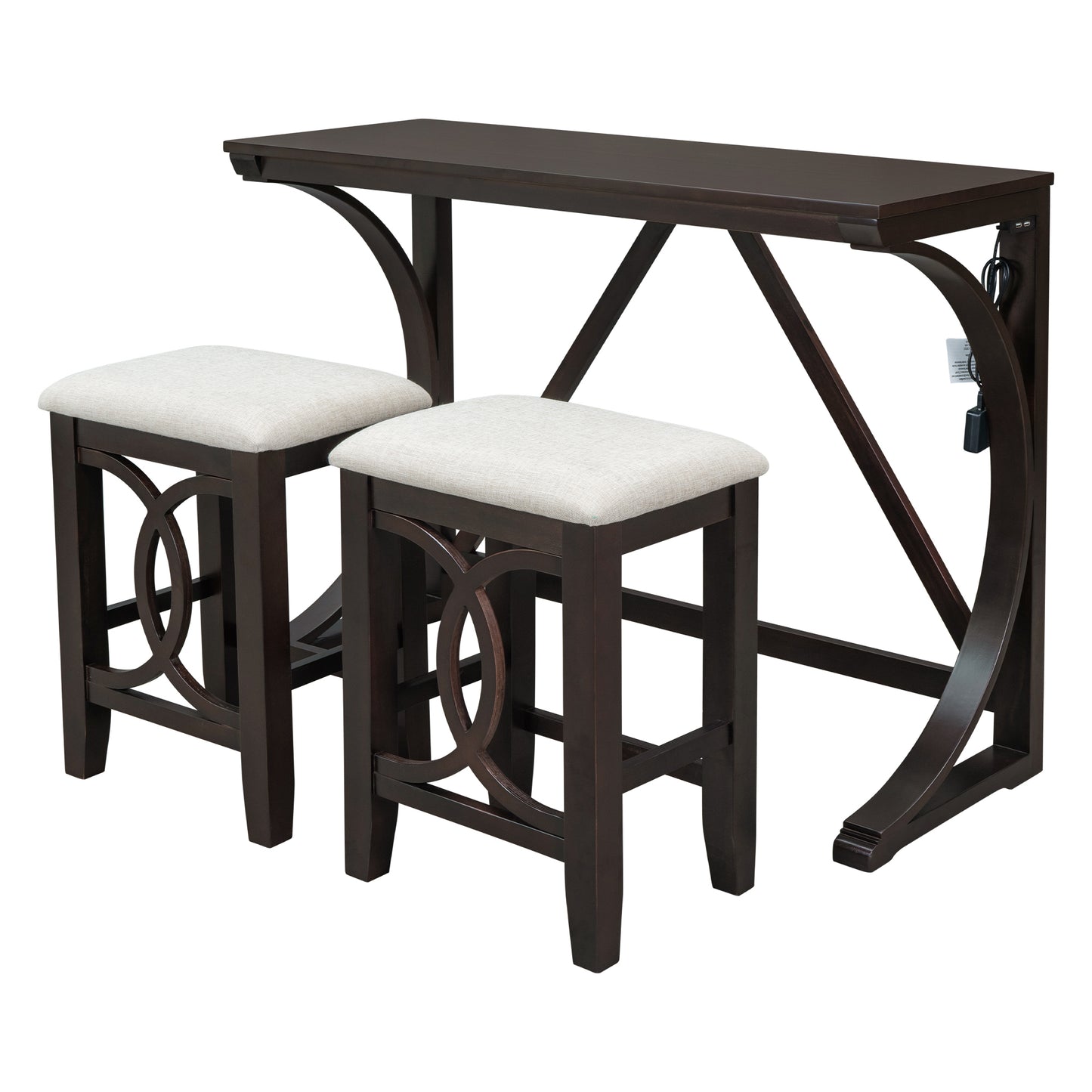 Farmhouse 3-Piece Counter Height Dining Table Set with USB Port