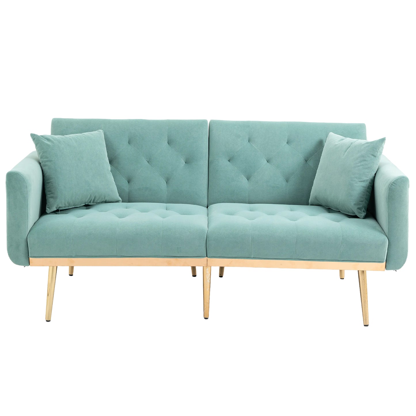 Velvet Accent Sofa with Gold Legs, Light Teal