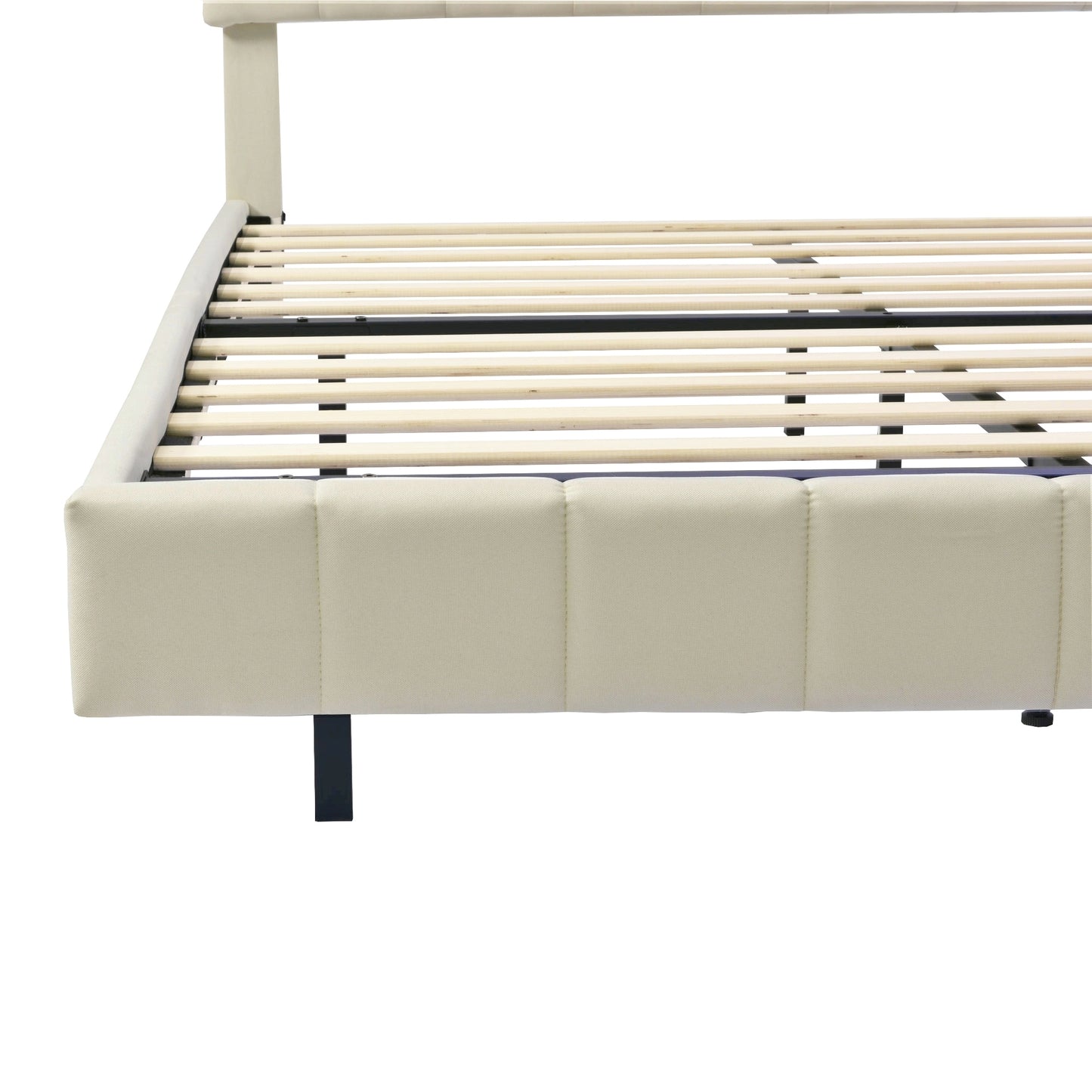 Queen Size Floating Bed Frame with LED Lights and USB Charging