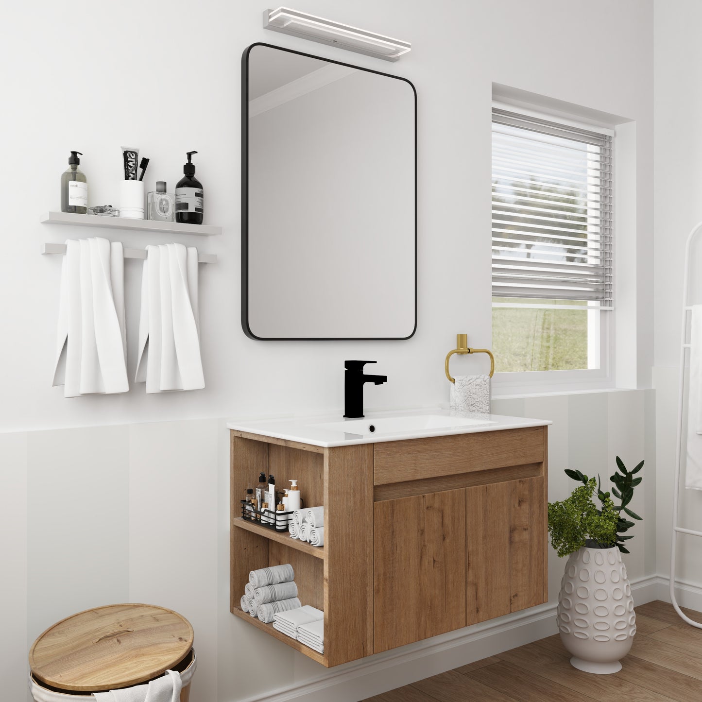 30" Bathroom Vanity With White Ceramic Basin