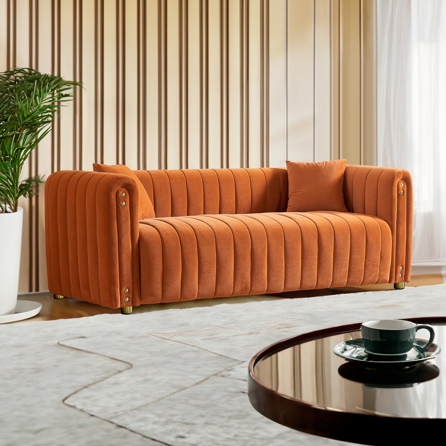 79.92" Modern Vertical Channel Tufted Velvet Sofa