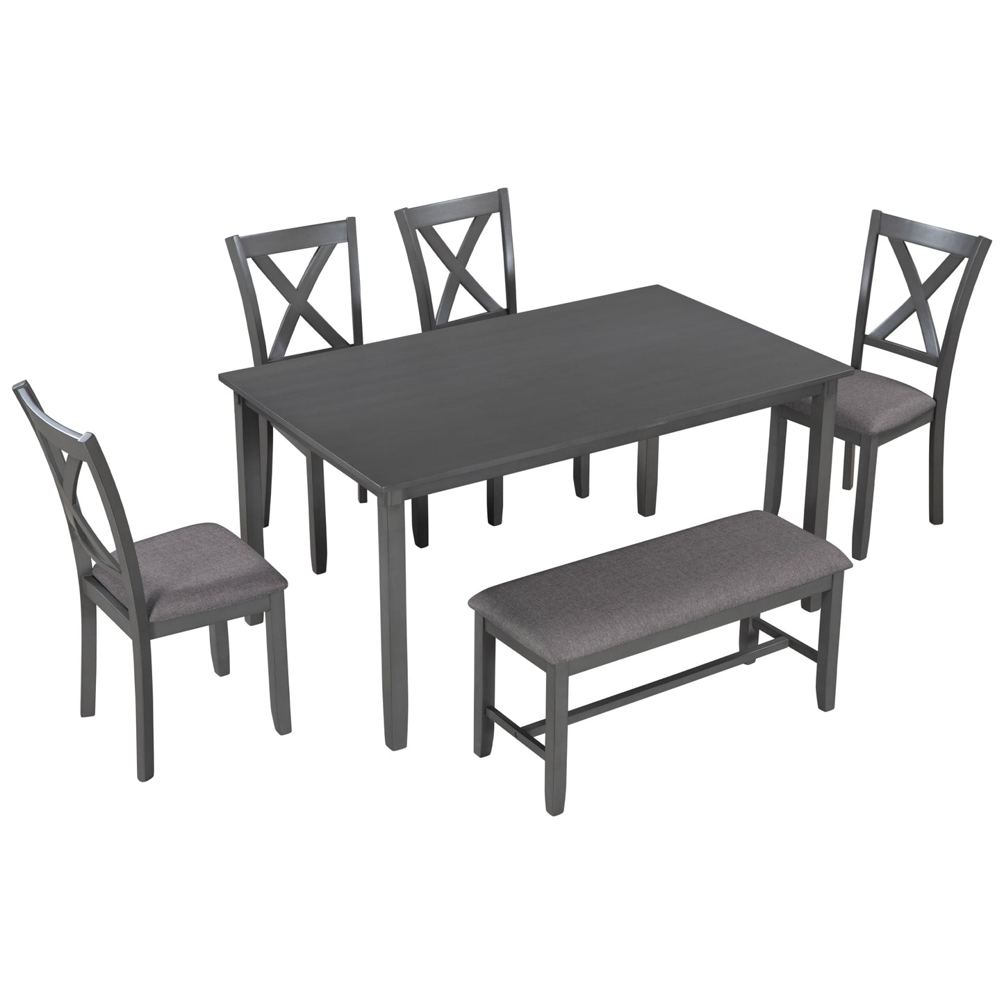TREX 6-Piece Kitchen Dining Table Set Wooden Rectangular Dining Table