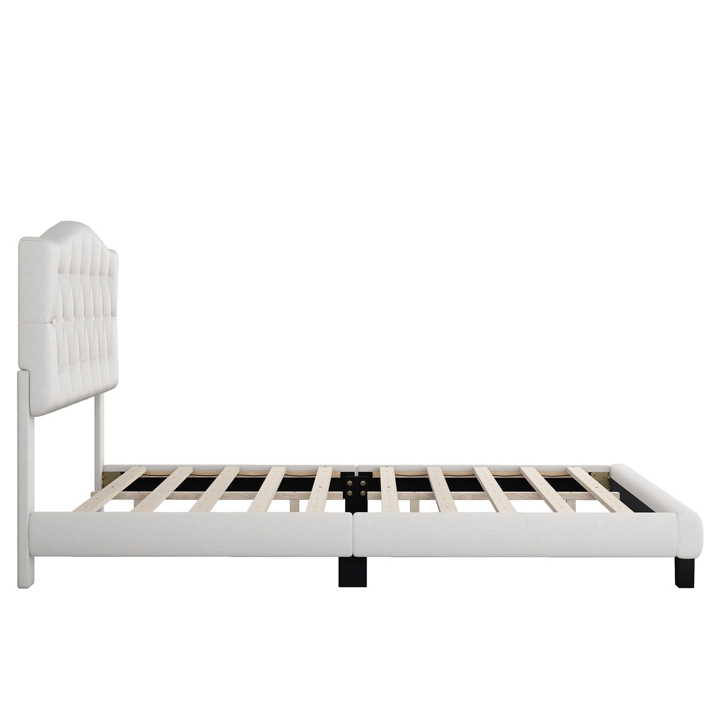 Tufted Platform Bed with Saddle Curved Headboard, King