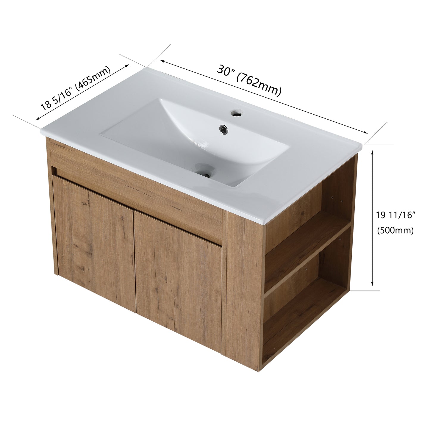 30" Bathroom Vanity With White Ceramic Basin