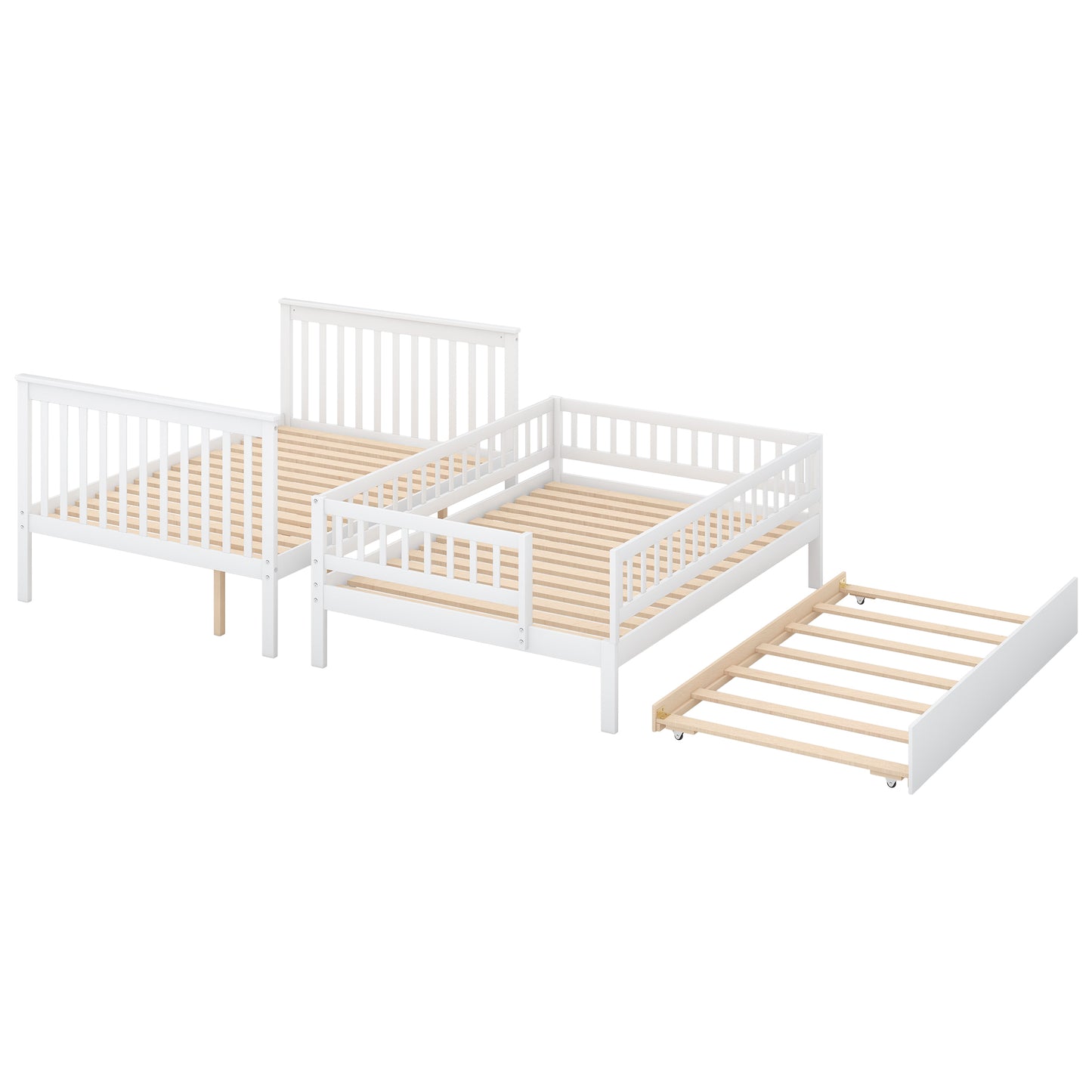 White Full over Full Bunk Bed with Trundle and Staircase