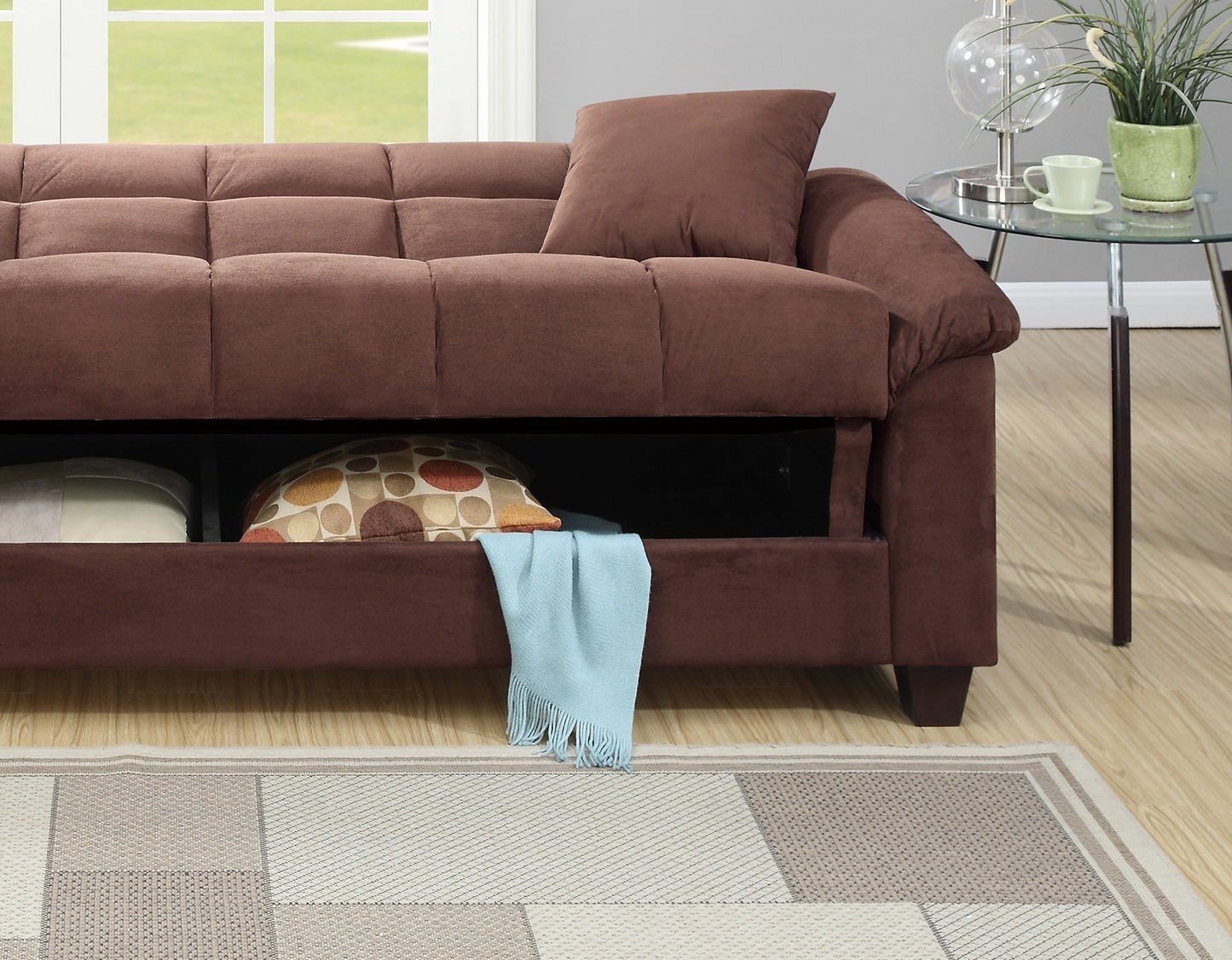 Calley Plush Contemporary Living Room Adjustable Sofa-Chocolate