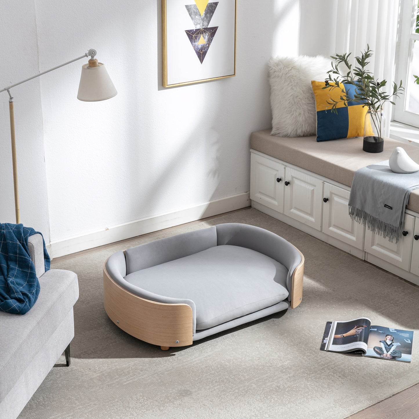 Scandinavian style Elevated Dog Bed Cat Litter Box Furniture Hidden Litterbox Enclosure - Large