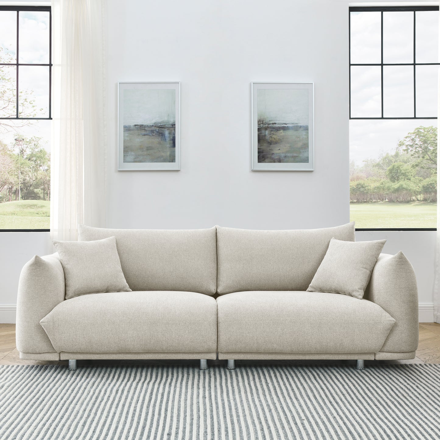 90.5'' Modern Couch with Solid Wood Frame, White