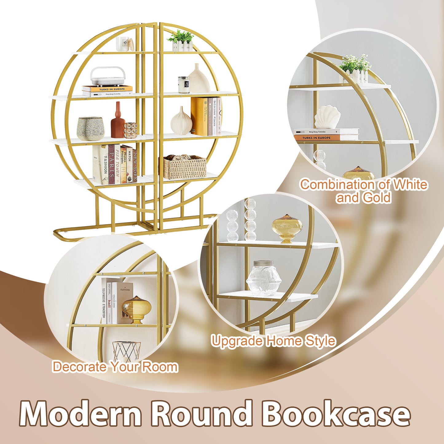 4 Tier Home Office Open Round Bookshelf