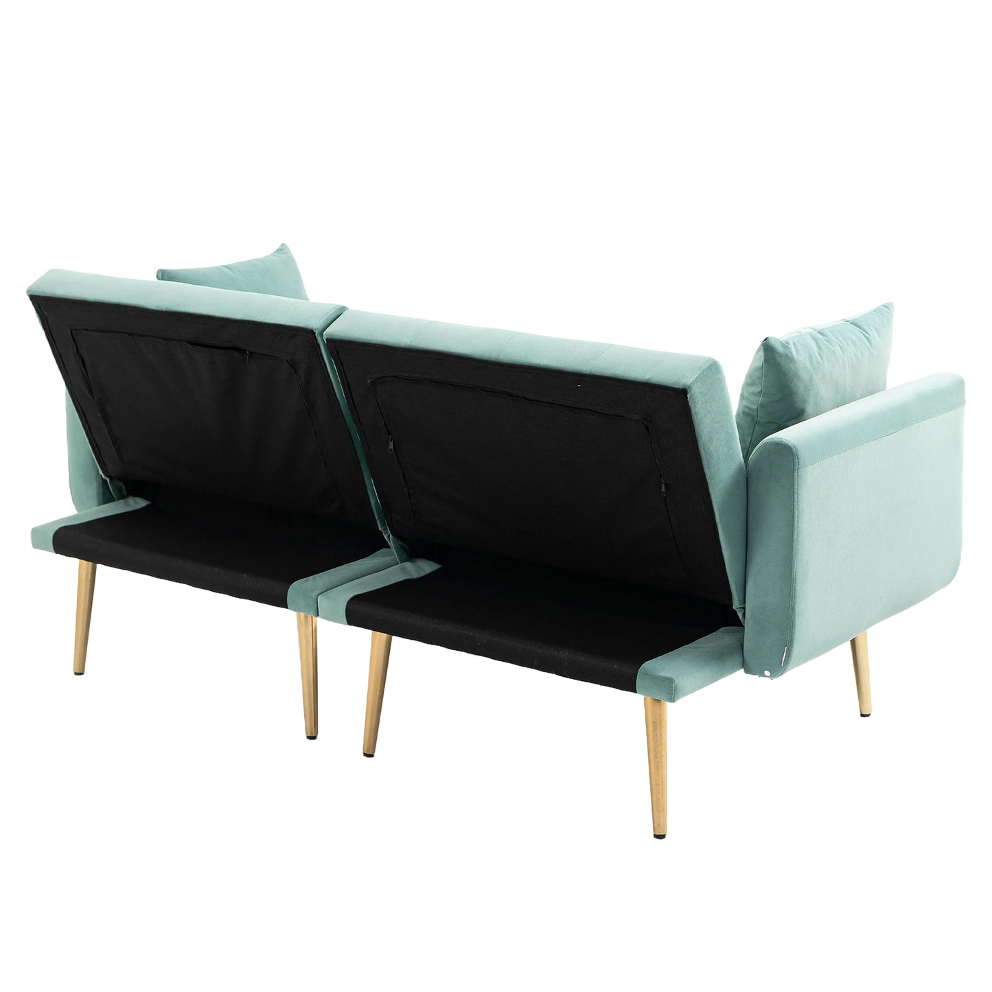 Velvet Accent Sofa with Gold Legs, Light Teal