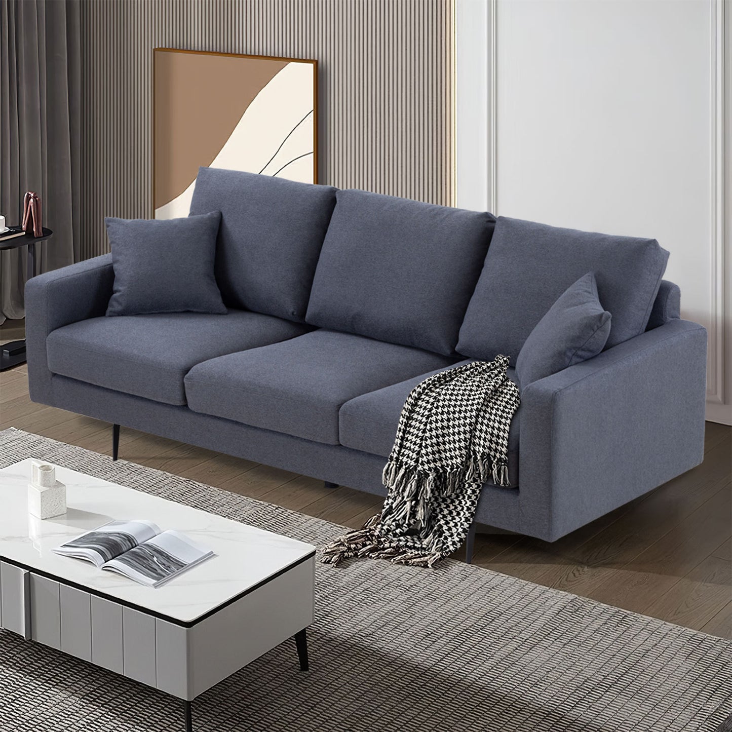 Modern Grey Three-Seat Sofa