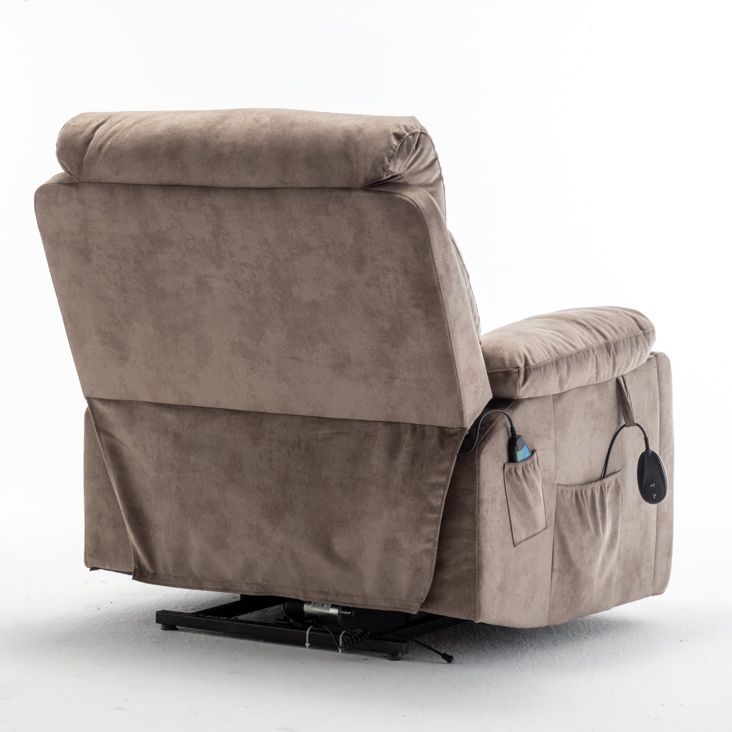 Velvet Power Lift Recliner Heated Zero Gravity Massage Chair with storage pockets - Beige+Brown