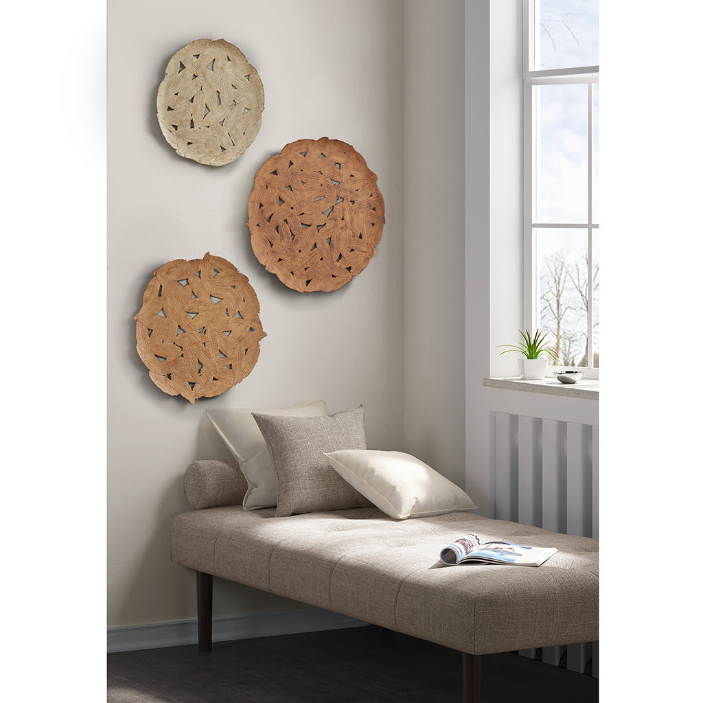 Rossi Textured Feather 3-piece Metal Disc Wall Decor Set