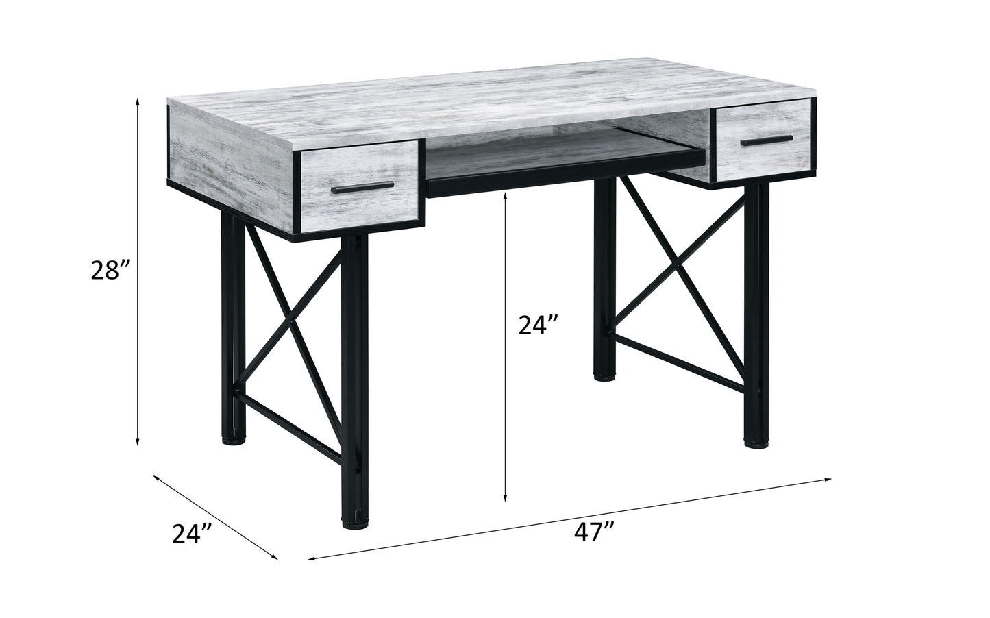 ACME Settea Computer Desk, Antique White & Black Finish