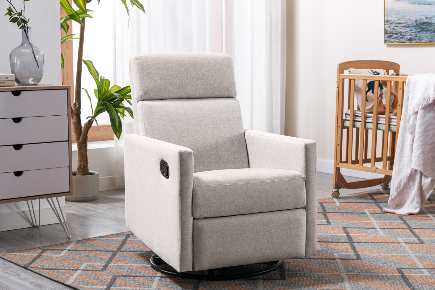 Upholstered Nursery Rocker Glider Swivel Recliner Chair, Tan